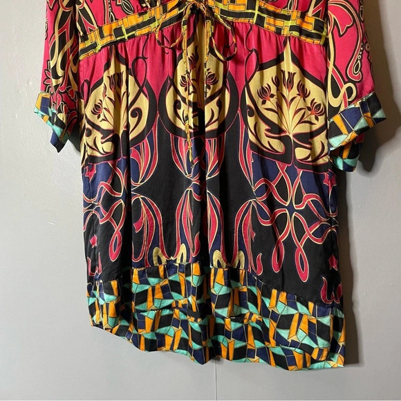 CAbi Silk Tunic Shirt Blouse Tie Waist V-neck 3/4 Sleeve  Womens Small Boho - Picture 3 of 11
